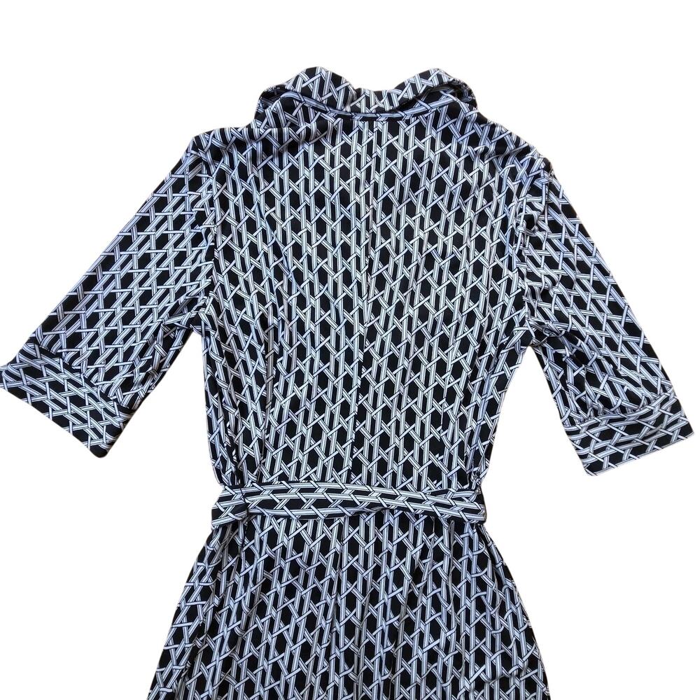 Laundry Shelli Segal Shirt Dress Button Front Silky Black White Geometric Sz 10 - Picture 12 of 13